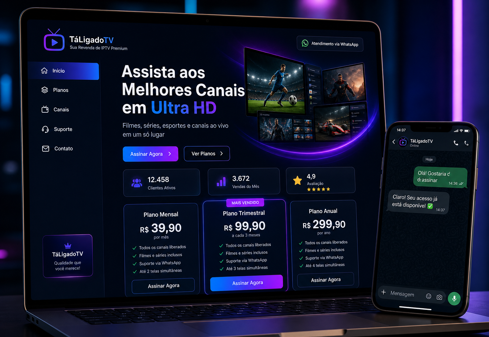 Preview do site profissional TáLigadoTV para revendedores